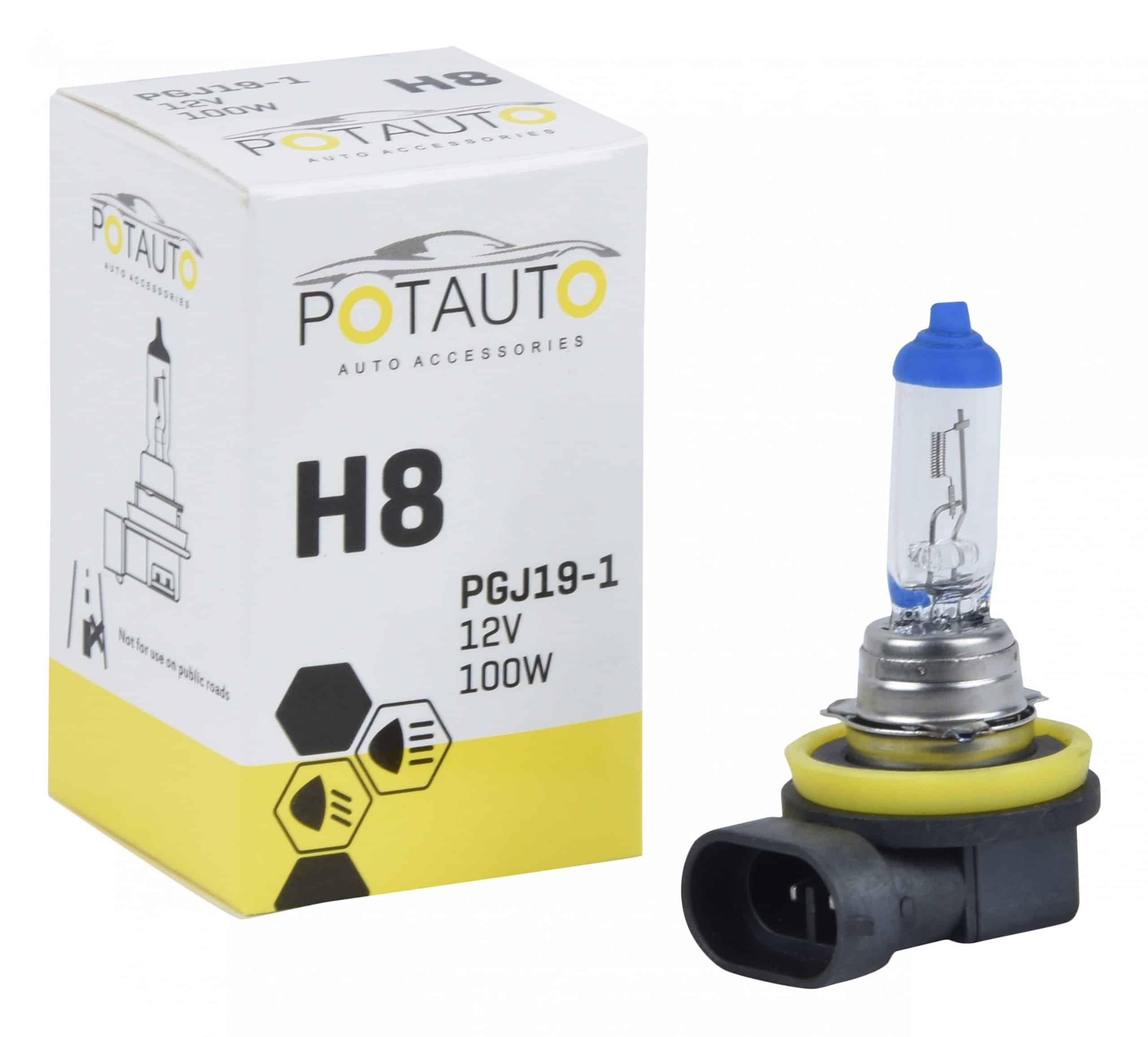 Potauto H8 Headlight Bulb For Car PGJ19-1 (12V 100W)(Set of 2)