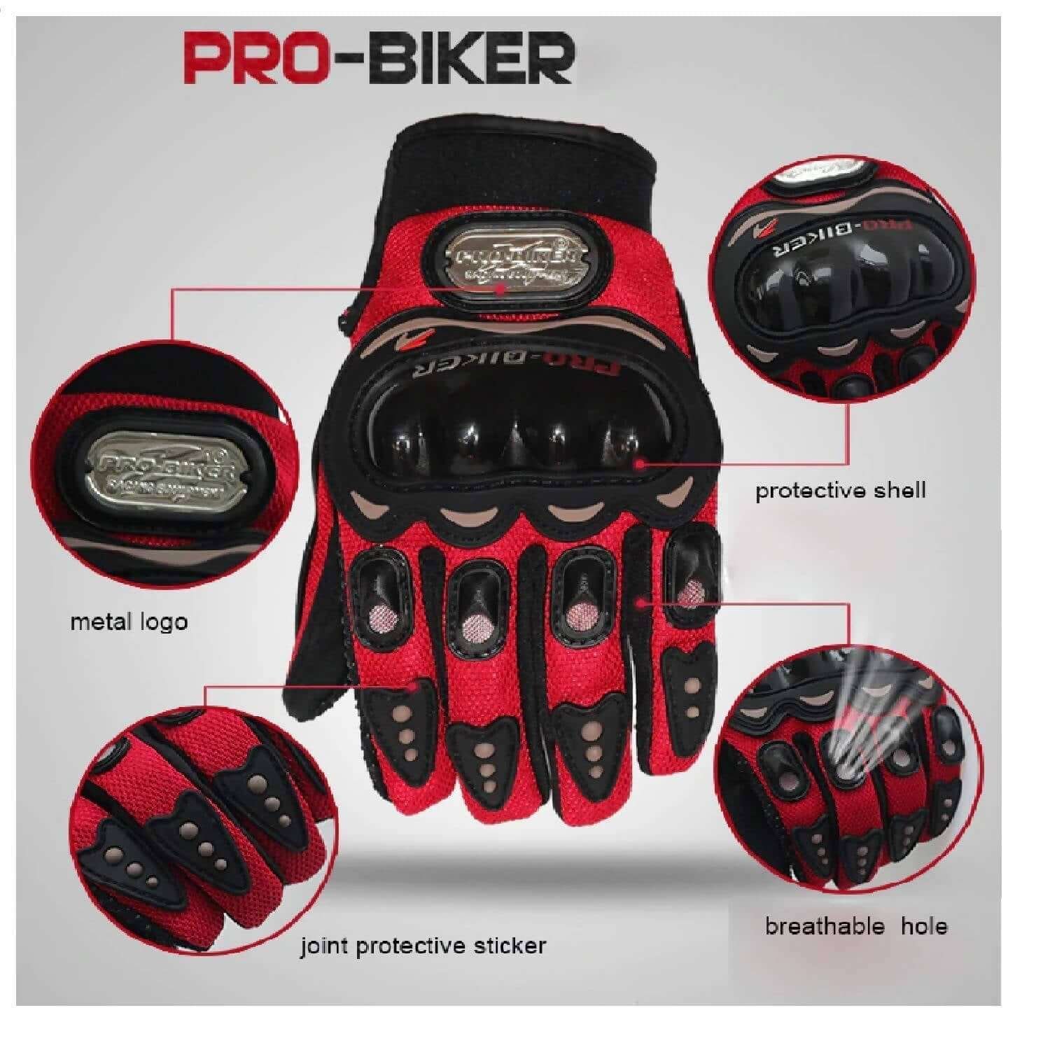 Pro biker Leather Motorcycle Riding Gloves (Red)