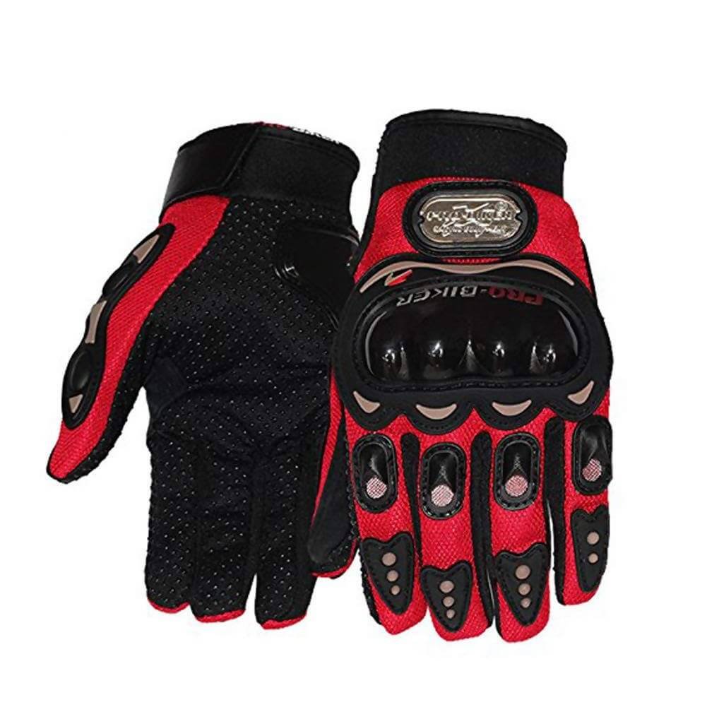 Pro biker Leather Motorcycle Riding Gloves (Red)