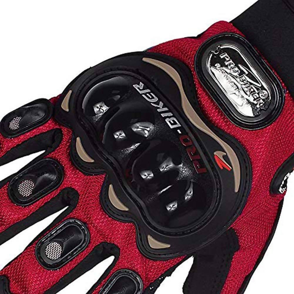 Pro biker Leather Motorcycle Riding Gloves (Red)