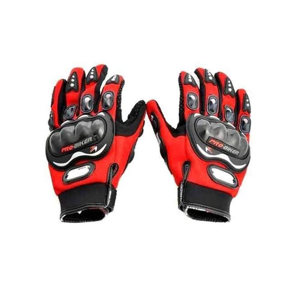 Pro biker Leather Motorcycle Riding Gloves (Red)