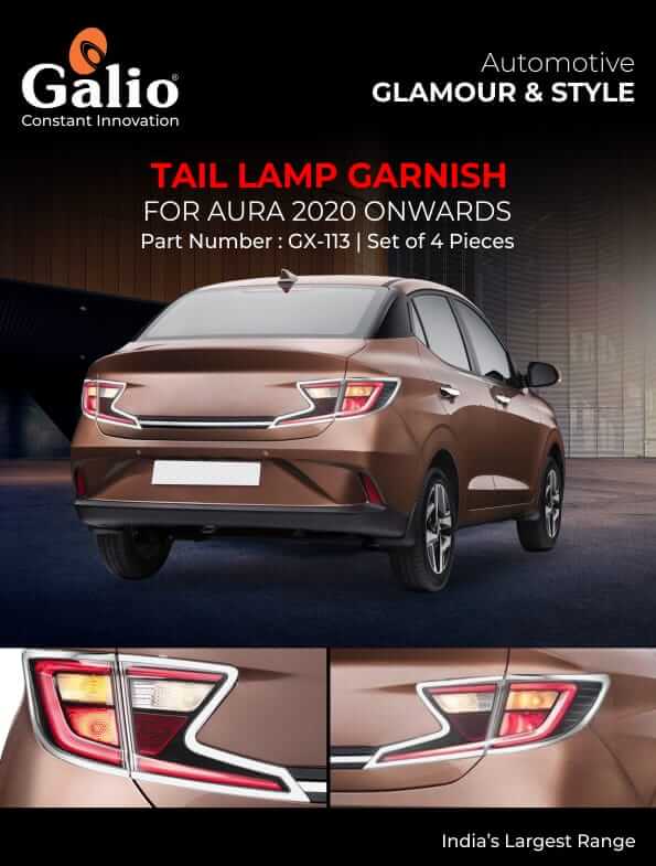 Galio Chrome Tail Lamp Garnish Compatible For Hyundai Aura 2020 onwards