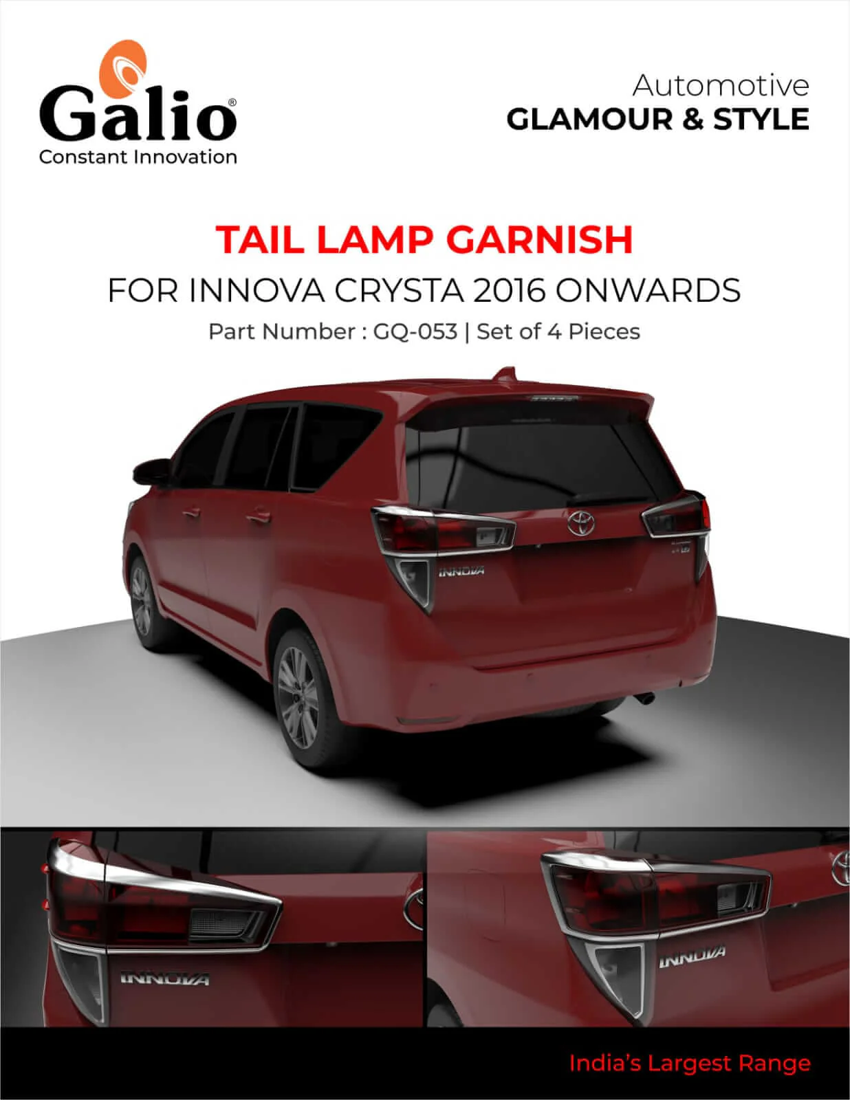 Galio Tail Lamp Garnish Compatible For Toyota Innova Crysta (2016 To 2020)(Set of 4 pcs.)