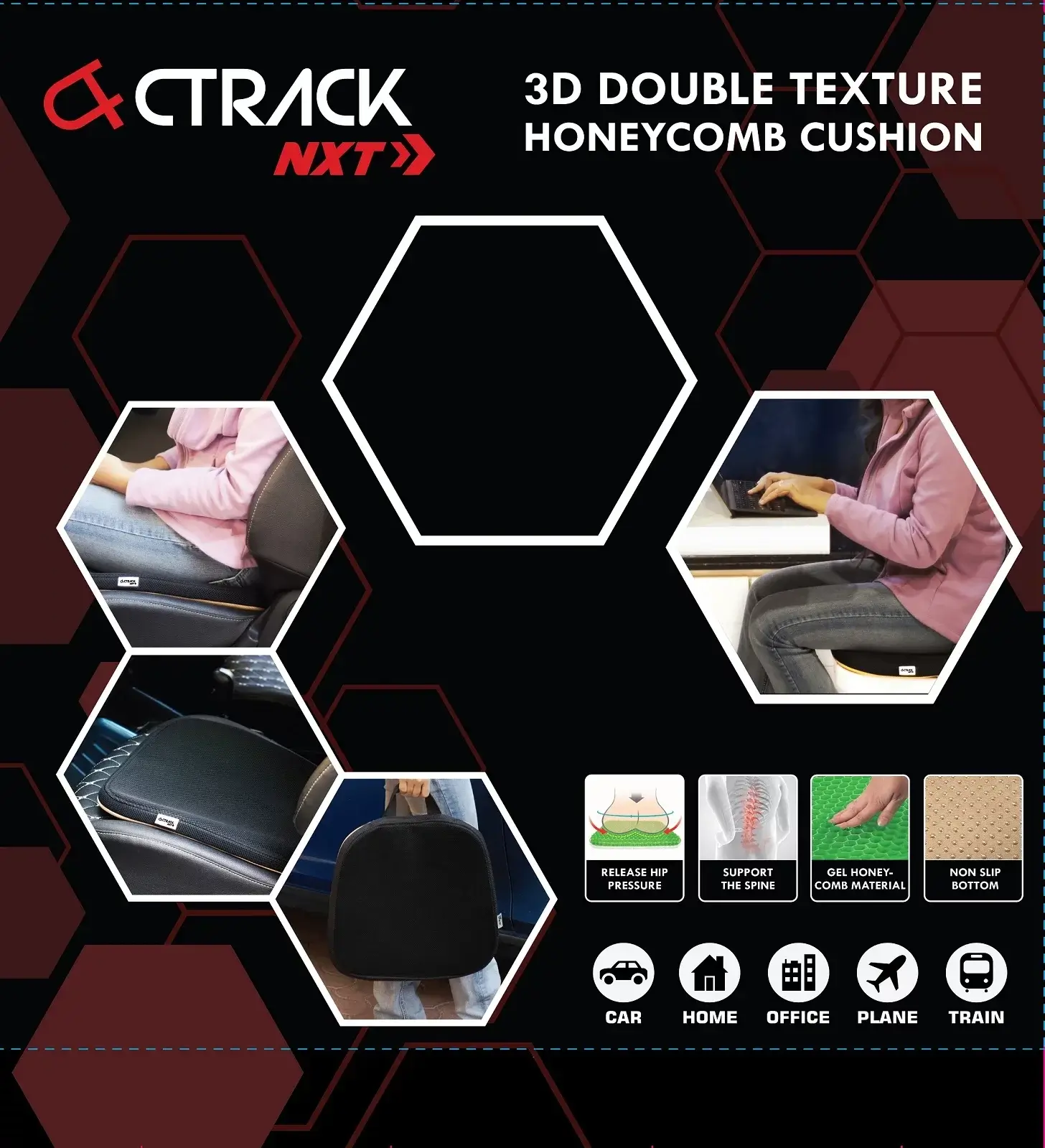 Ctrack Nxt 3D Double Texture Honeycomb Seat Cushion For Car and Home