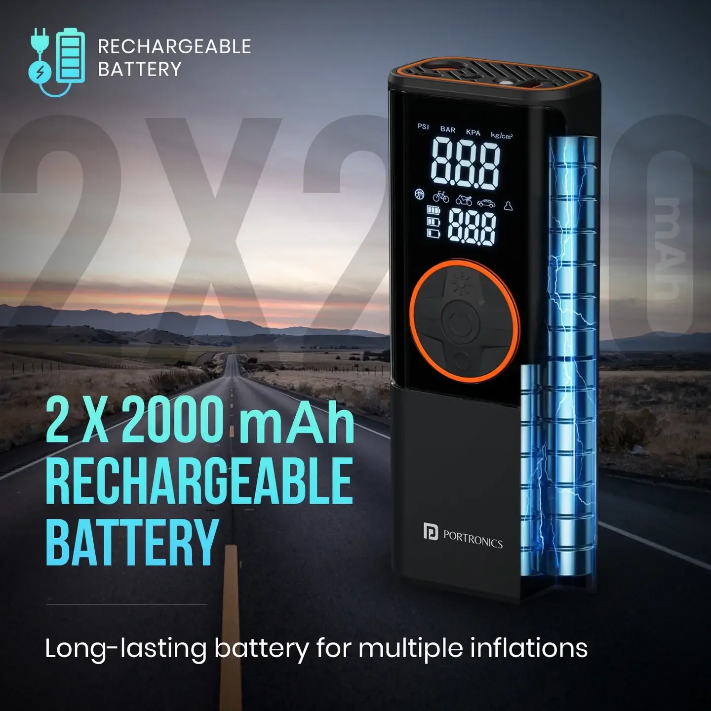 Portronics Vayu 4.0 Portable Tyre Inflator For Cars, Motorcycles