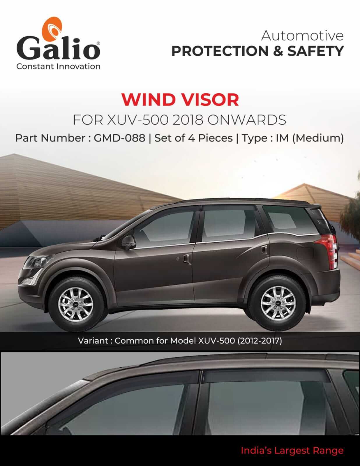 Galio Car Door Wind Visor For Mahindra XUV 500 (2012 Onwards)(Set of 4 pcs.)