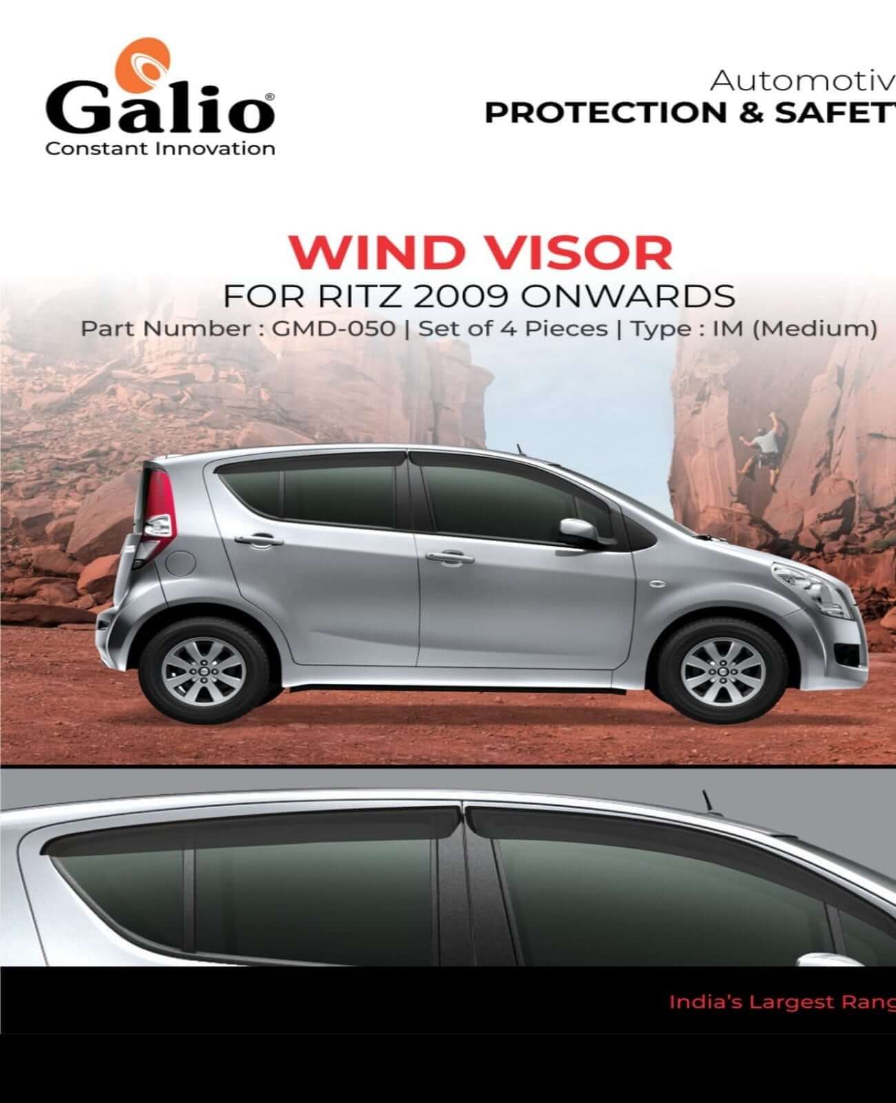 Galio Car Door Wind Visor For Maruti Suzuki Ritz (2009 onwards)(Set of 4 pcs)