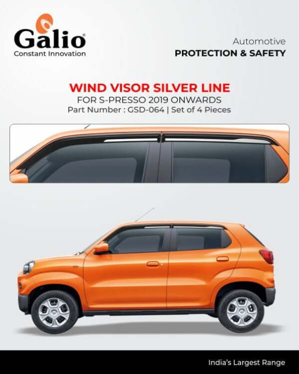 Galio Car Door Wind Visor With Silver Chrome Line For Maruti Suzuki S-Presso (2019 Onwards)