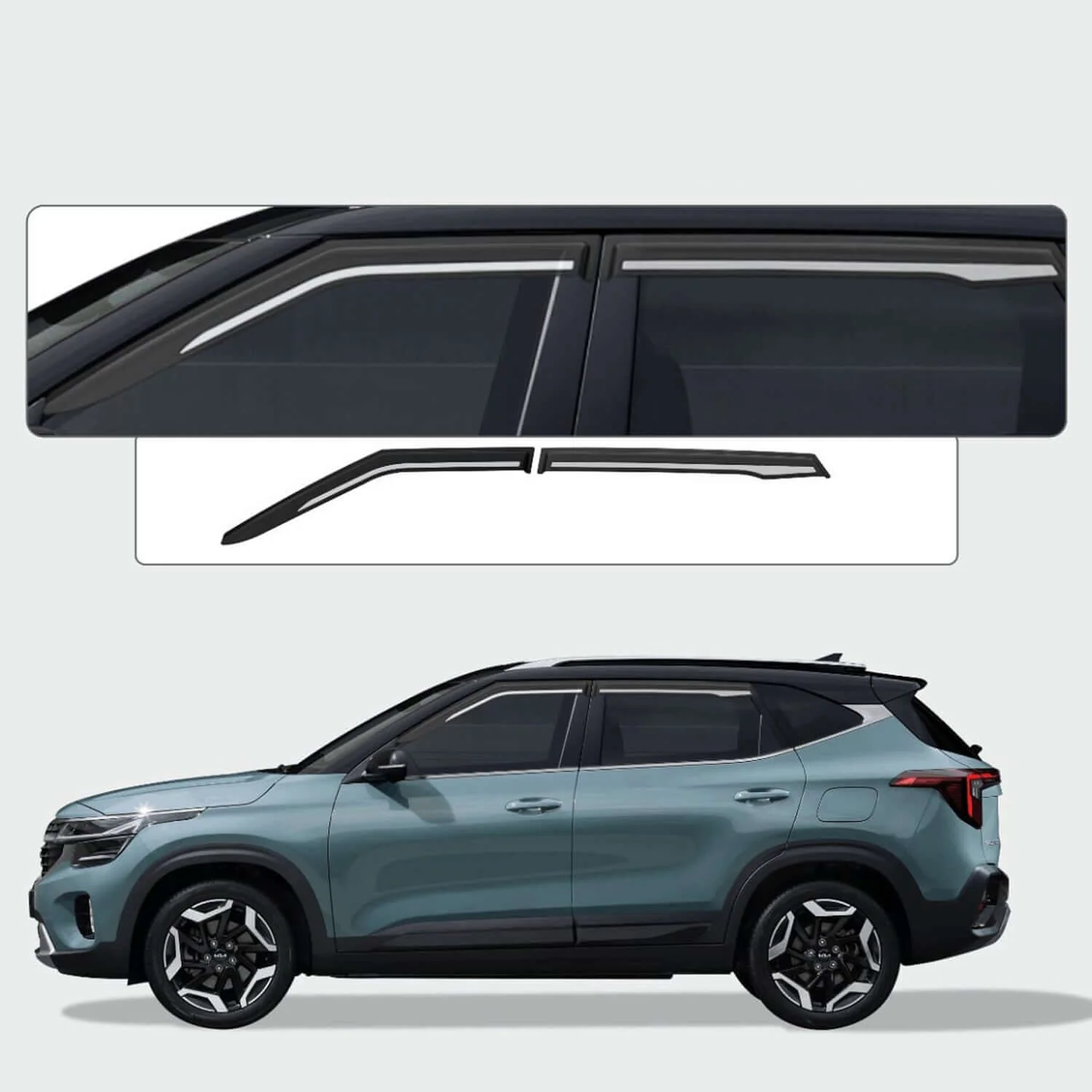 Galio Car Door Wind Visor with Silver line For Kia Seltos (2019 Onwards) (Set of 4 Pcs.)