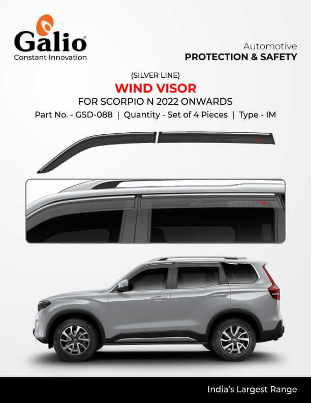 Galio Car Door Wind Visor with Silver Line For Mahindra Scorpio N (2022 Onwards)(4 Pcs)