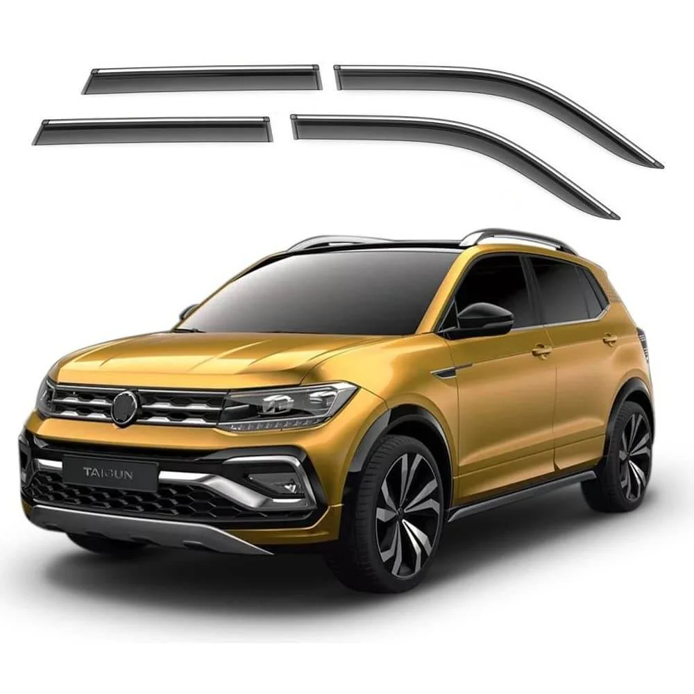 Galio Car Door Wind Visor with Silver Line For Volkswagen Taigun (Set of 4 Pcs.)