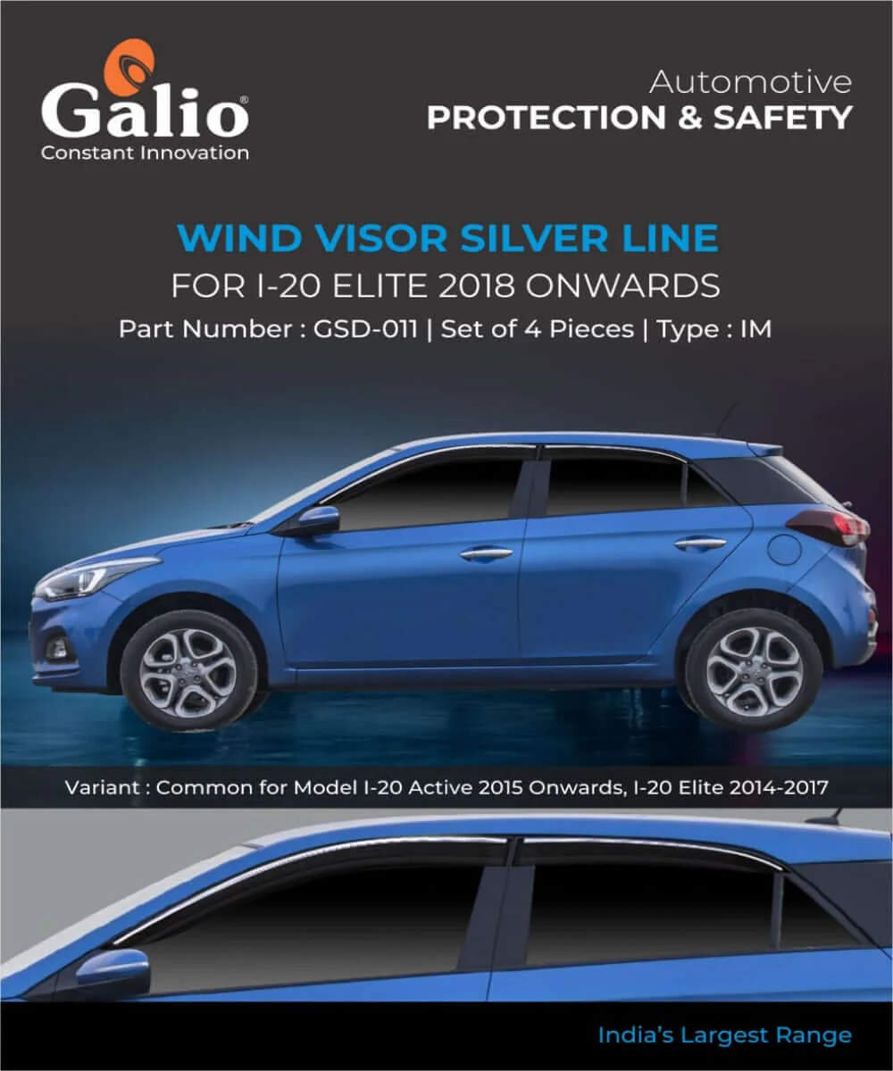 Galio Door Visor with Silver Line For Hyundai I-20 Elite (2018 onwards)(Set of 4 Pcs.)