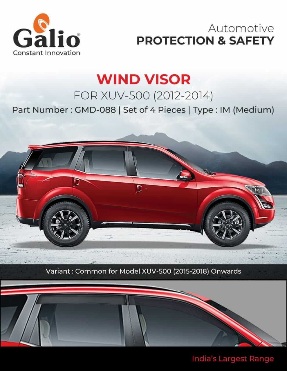 Galio Car Door Wind Visor For Mahindra XUV 500 (2012 Onwards)(Set of 4 pcs.)