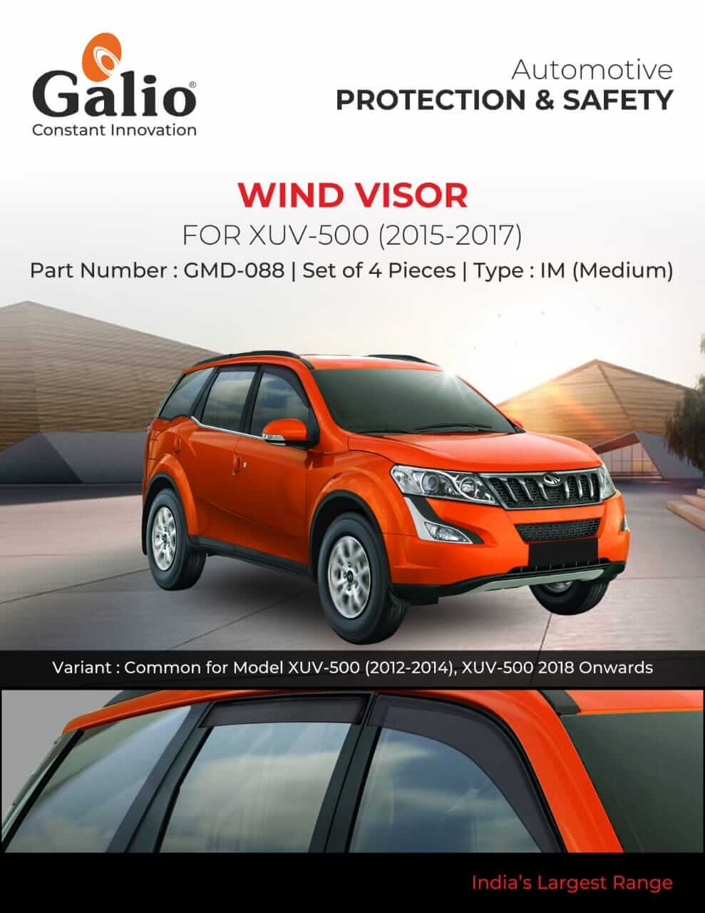 Galio Car Door Wind Visor For Mahindra XUV 500 (2012 Onwards)(Set of 4 pcs.)