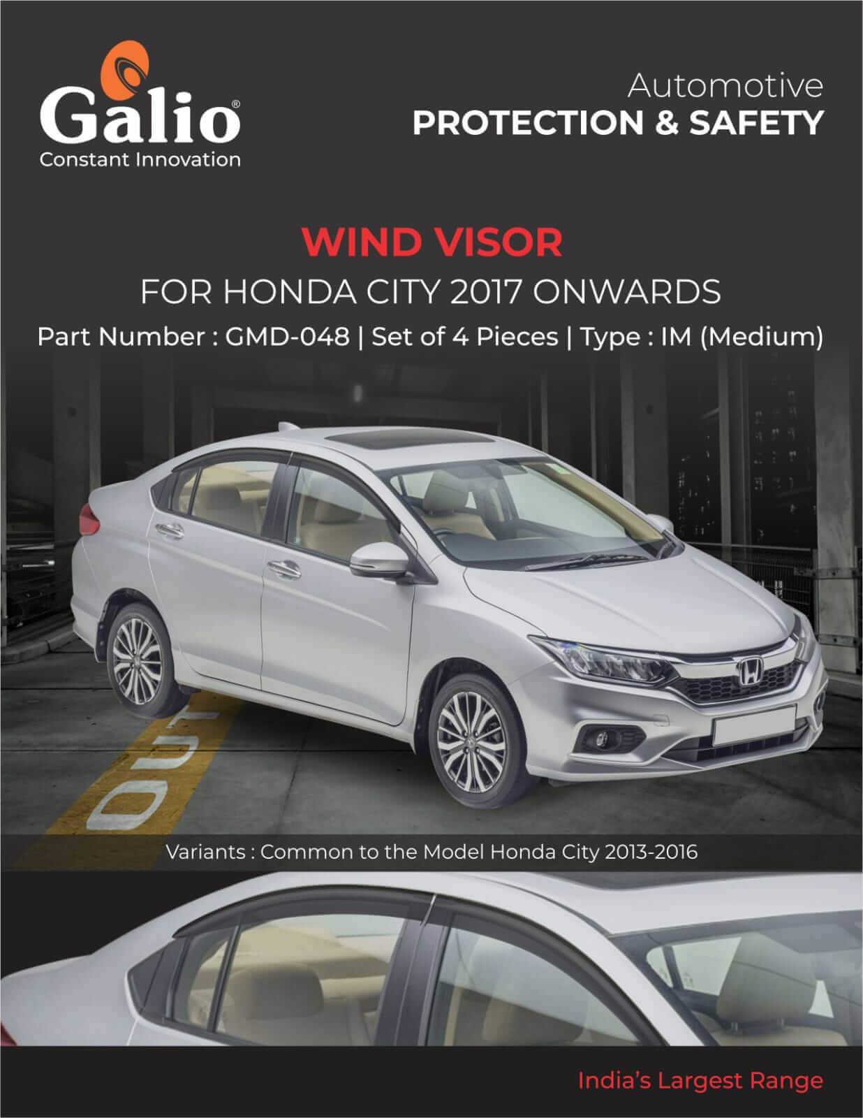 Galio Car Door Wind Visor For Honda City 2014 Onwards