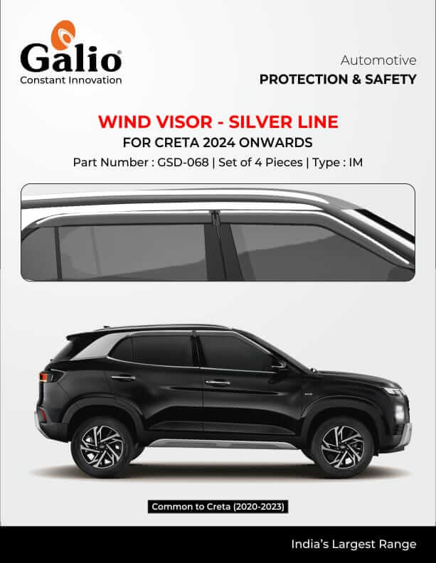 Galio Car Door Wind Visor With Silver Line For Hyundai Creta 2015 To 2026