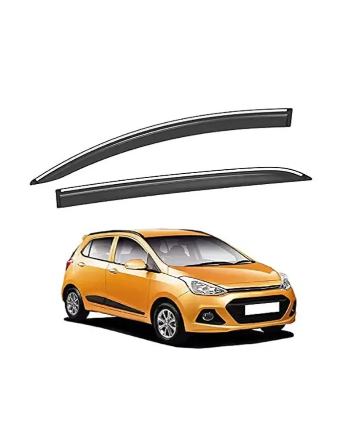 Galio Car Door Wind Visor With Silver Line For Hyundai i-10 Grand (2014 TO 2023)(Set of 4 pcs.)