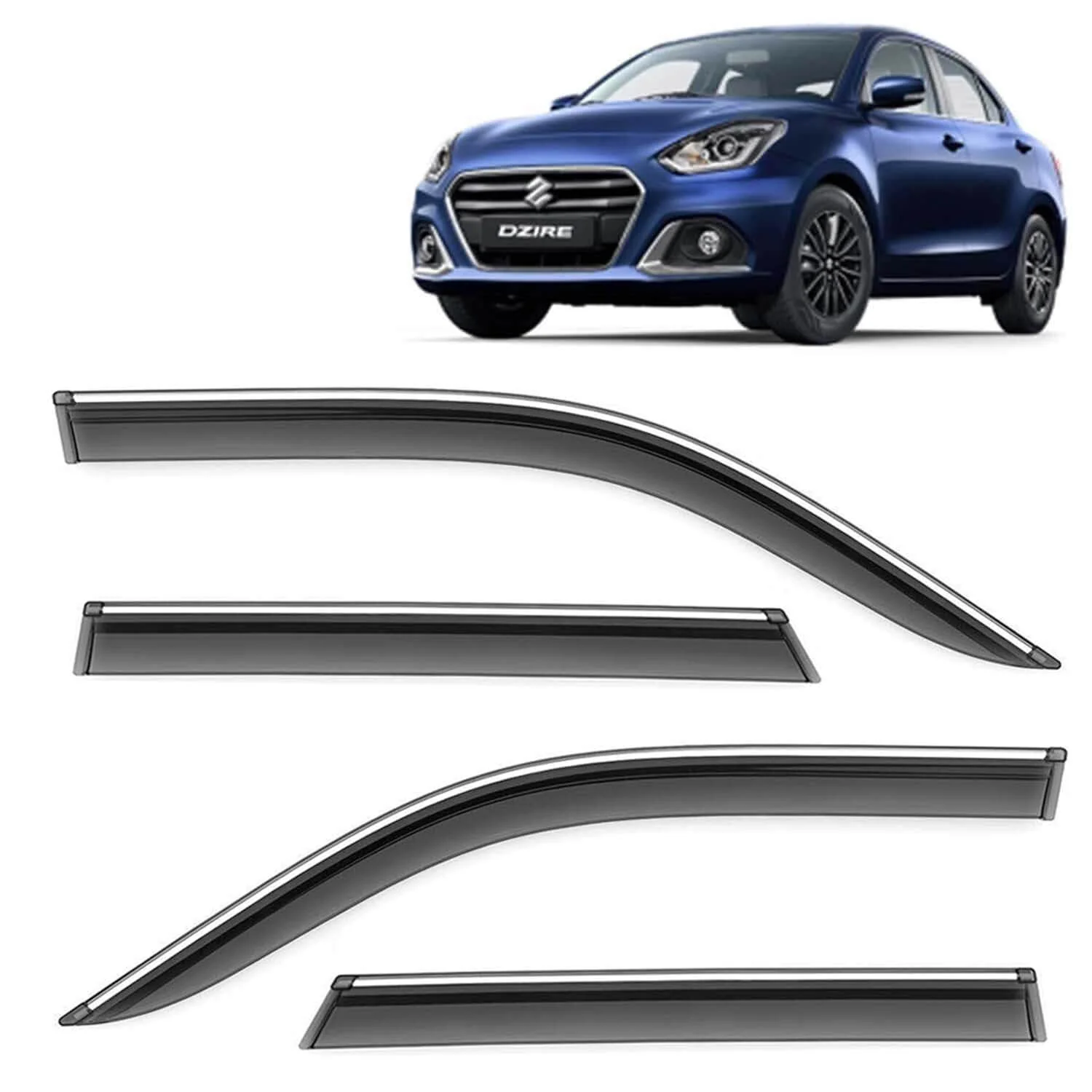 Galio Car Door Wind Visor With Silver Line For Maruti Suzuki Dzire (2017 Onwards)(Set of 4 pcs)