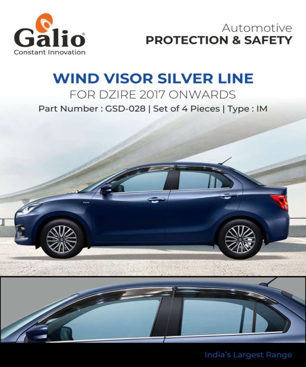 Galio Car Door Wind Visor With Silver Line For Maruti Suzuki Dzire (2017 Onwards)(Set of 4 pcs)