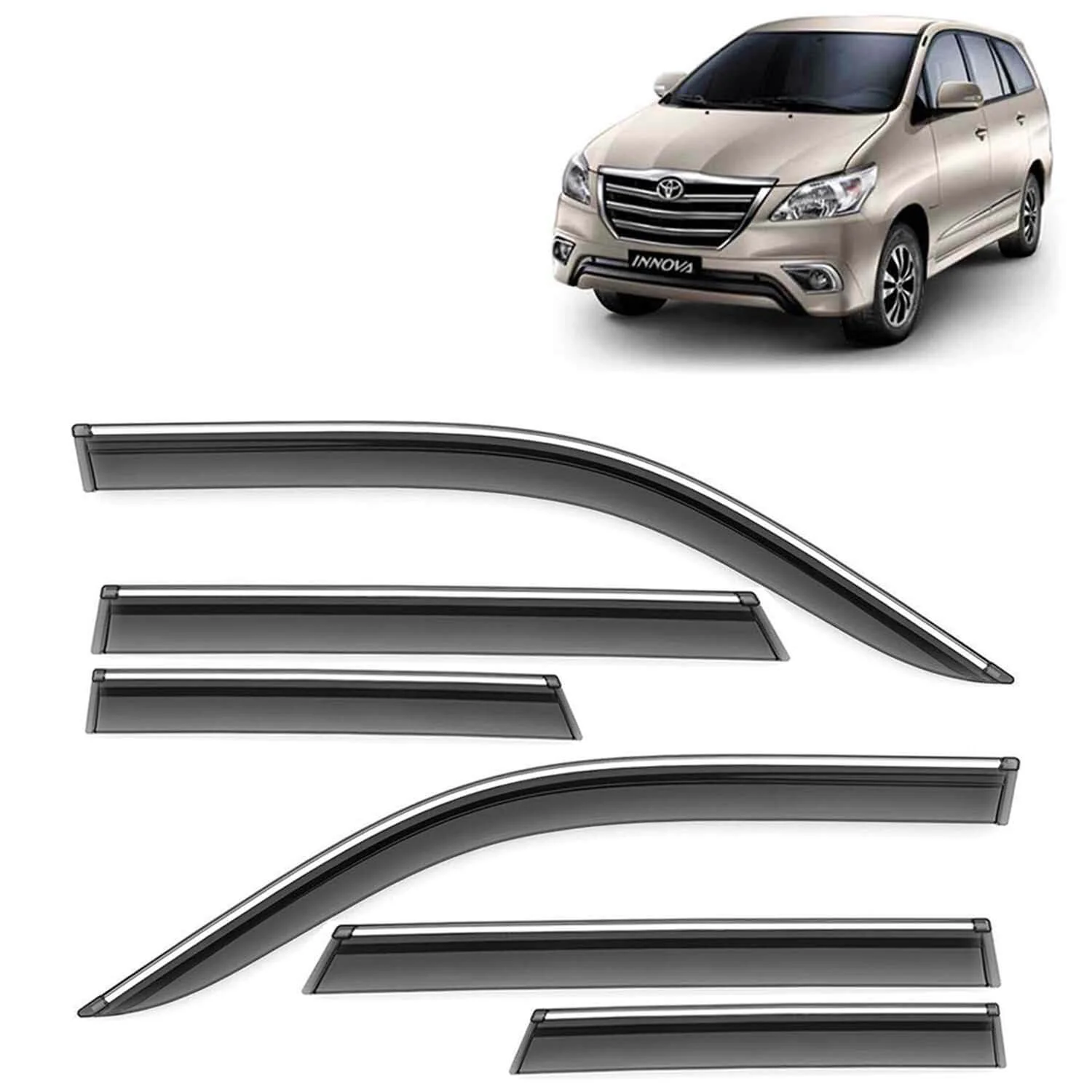 Galio Car Door Wind Visor With Silver Line For Toyota Innova (2005 To 2016)(Set of 4 Pcs)