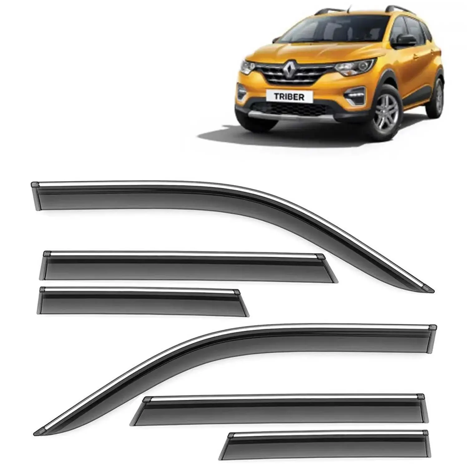 Galio Car Door Wind Visor with Silver Line For Renault Triber (2019 Onwards)(Set of 6 Pcs.)
