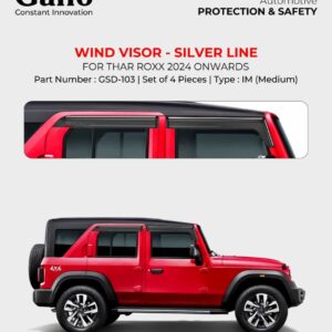 Galio Car Door Visor With Silver Line For Mahindra Thar Roxx (2024 Onwards)(Set of 4 pcs)