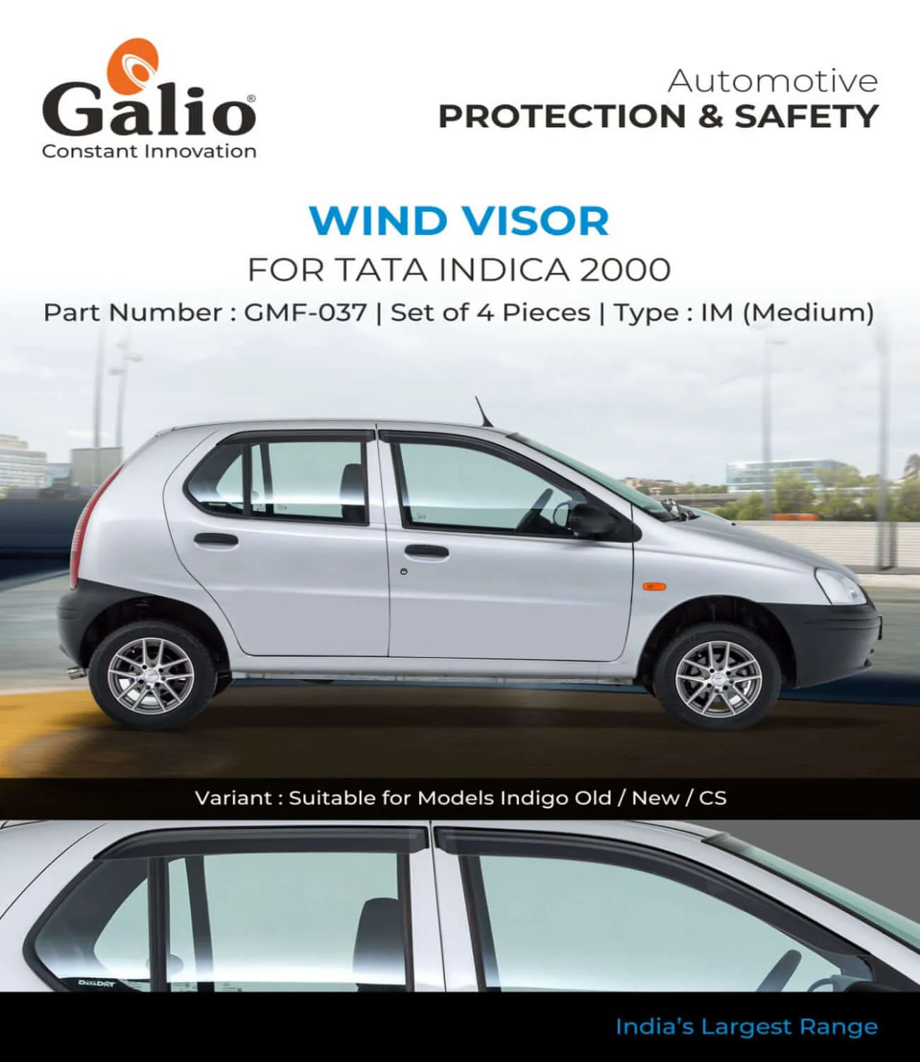 Galio Car Door Wind Visor For Tata Indica/Indigo (Set of 4 Pcs.)