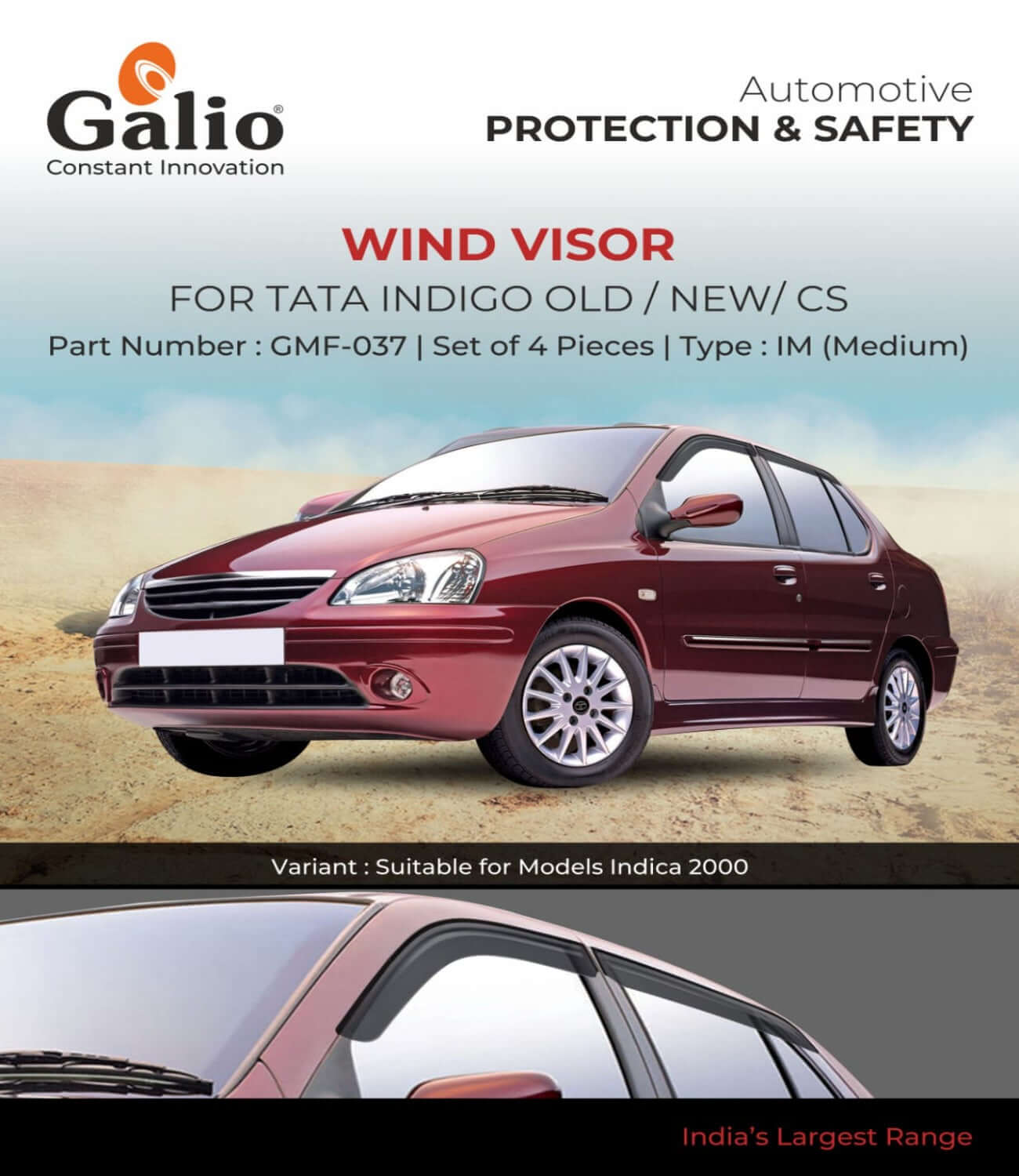 Galio Car Door Wind Visor For Tata Indica/Indigo (Set of 4 Pcs.)