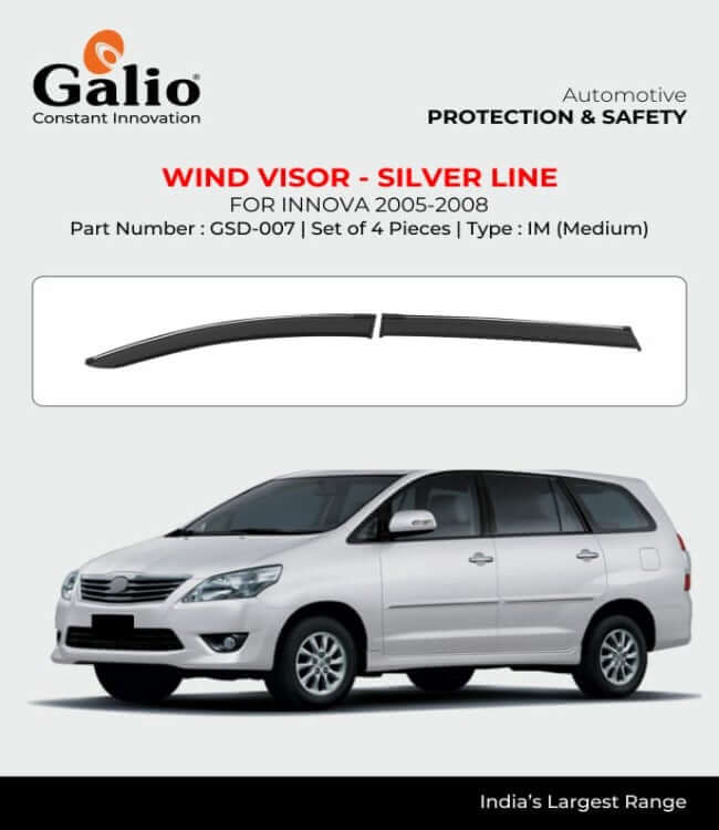 Galio Car Door Wind Visor With Silver Line For Toyota Innova (2005 To 2016)(Set of 4 Pcs)