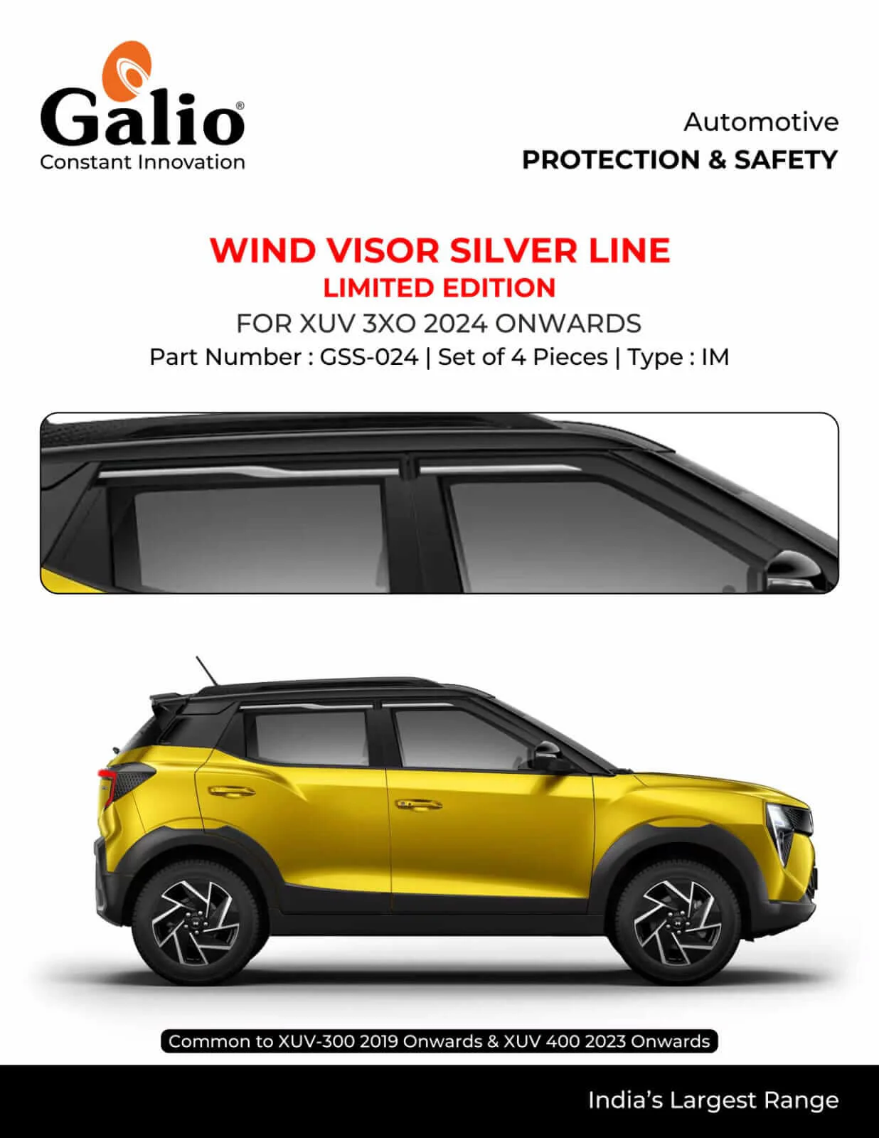 Galio Car Door Wind Visor with Silver Line For Mahindra XUV 3XO (2024 Onwards)