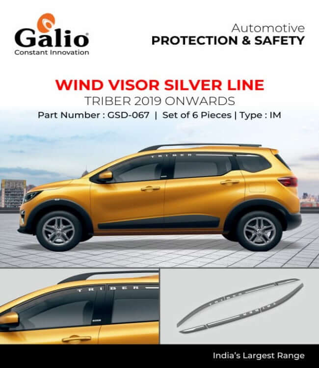 Galio Car Door Wind Visor with Silver Line For Renault Triber (2019 Onwards)(Set of 6 Pcs.)